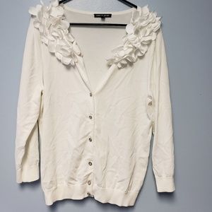 Cable & Gauge white cardigan with ruffled upper
